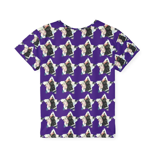 Whimsical Black Kitten Galaxy Kids  Sports tee