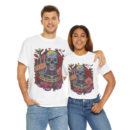 Sparkling Skeleton peace! DONE. day you DESERVE- T-Shirt -Unisex Heavy Cotton Tee, Casual Wear, Festival Outfit, Unique Gift, Boho Style