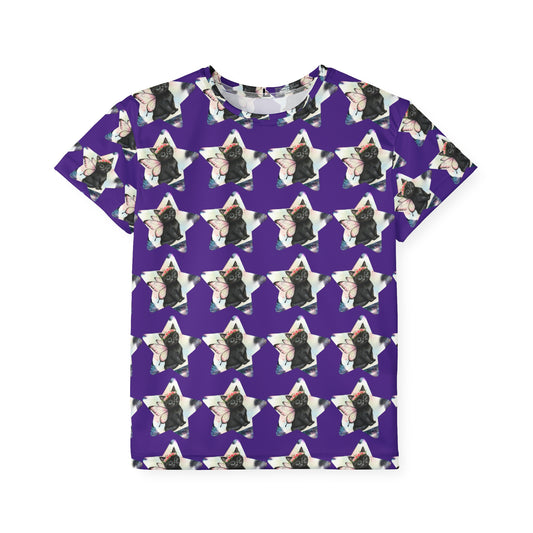 Whimsical Black Kitten Galaxy Kids  Sports tee